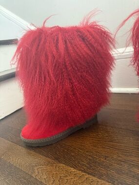 BearPaw Red Fuzzy Slip-On Winter Boot